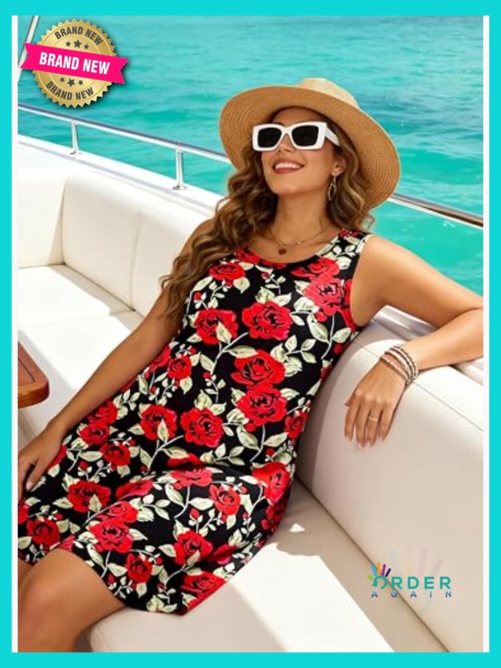 Sleeveless Swing Dress with Pockets Summer Casual Sundress Beach Cover-Up - Picture 6 of 7